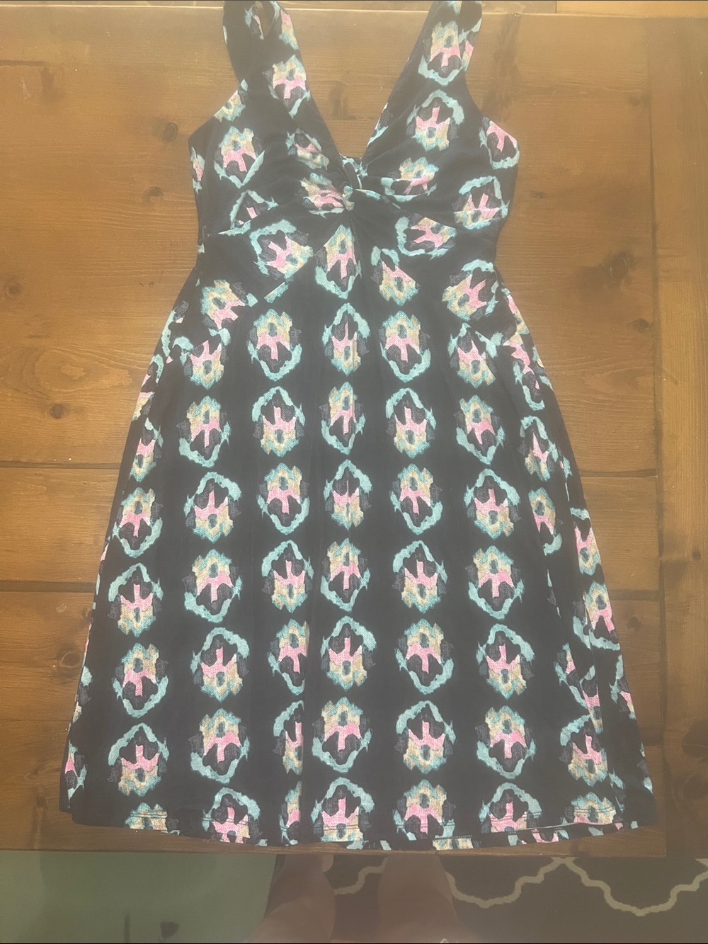 NIC+ZOE Navy Dress with Pink and Aqua Pattern